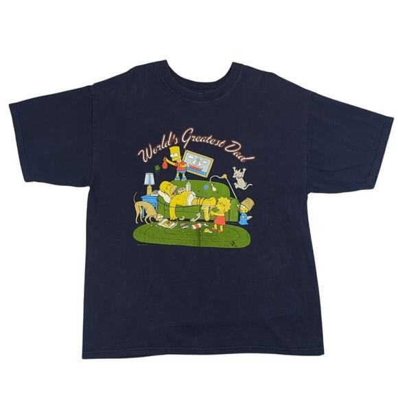 Simpsons "World's Greatest Dad" Y2K Vintage 2003 Fox Funny Navy Shirt Size XL - Picture 2 of 16